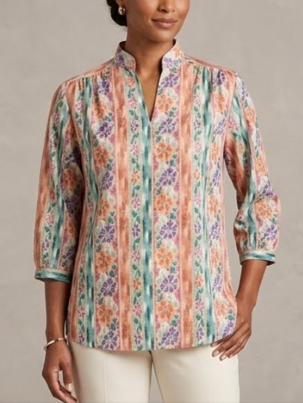 Vintage Vicki Wayne's Colorful Abstract V Neck Blouse